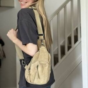 FREE PEOPLE MINERAL Olive HUDSON SLING SUEDE LEATHER CROSSBODY PURSE BAG